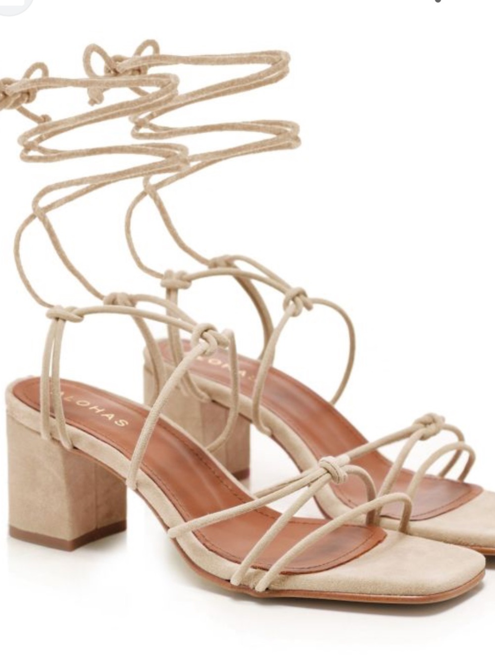 ALOHAS Lace-Up Block Heel Sandals in Beige suede